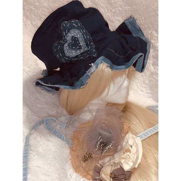 Custom Jean Embroidered Reversible Denim Floppy Top Hat Medium - Picture 14 of 14